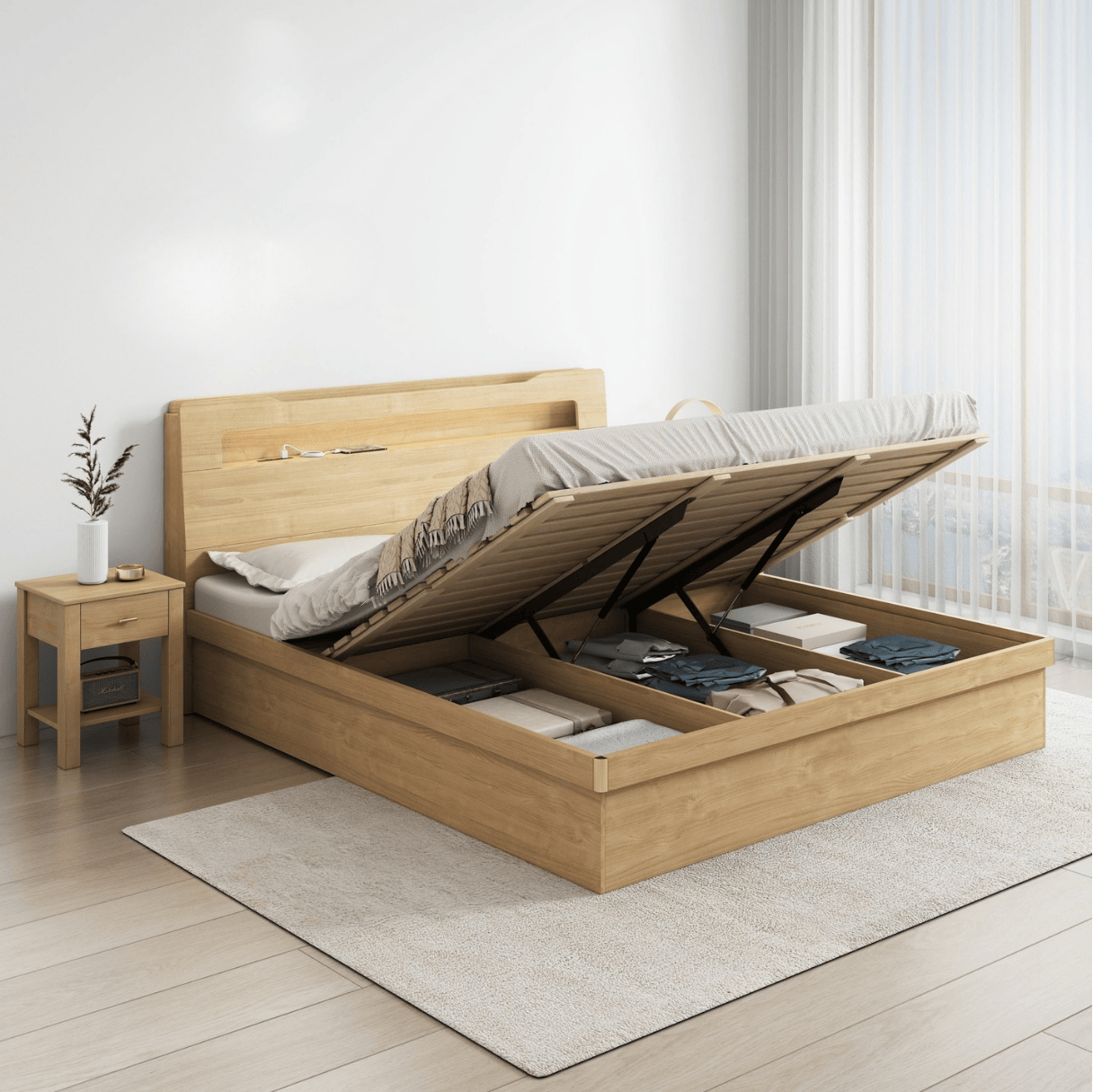 Dvala Storage Bedframe, Super King, Oak
